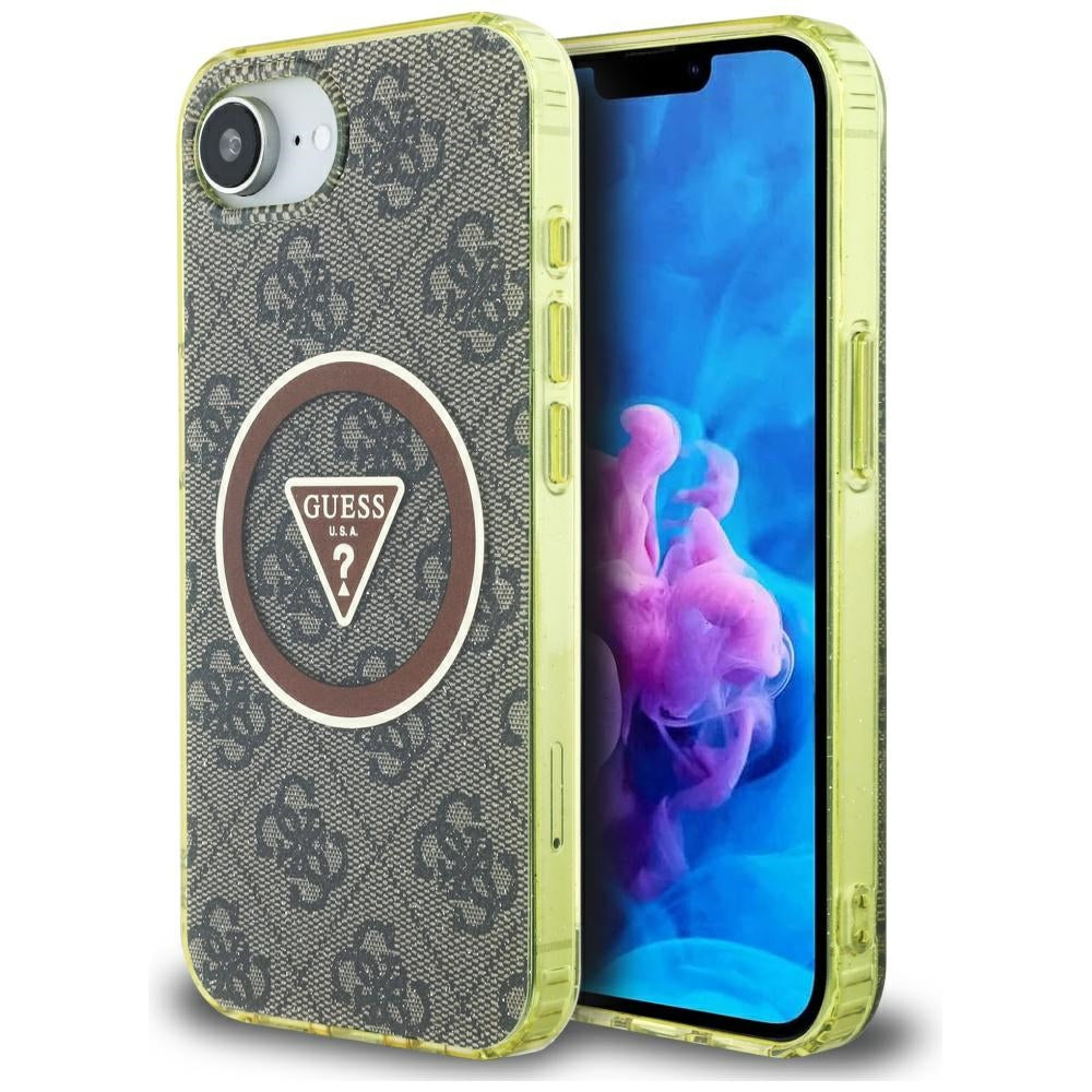 Capa MagSafe para Apple iPhone 16e, Guess, IML Glitter 4G Circle Triangle, Castanho