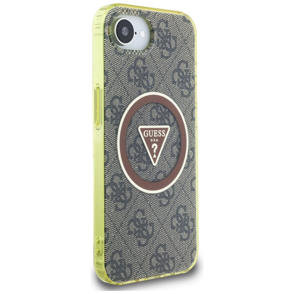 Capa MagSafe para Apple iPhone 16e, Guess, IML Glitter 4G Circle Triangle, Castanho