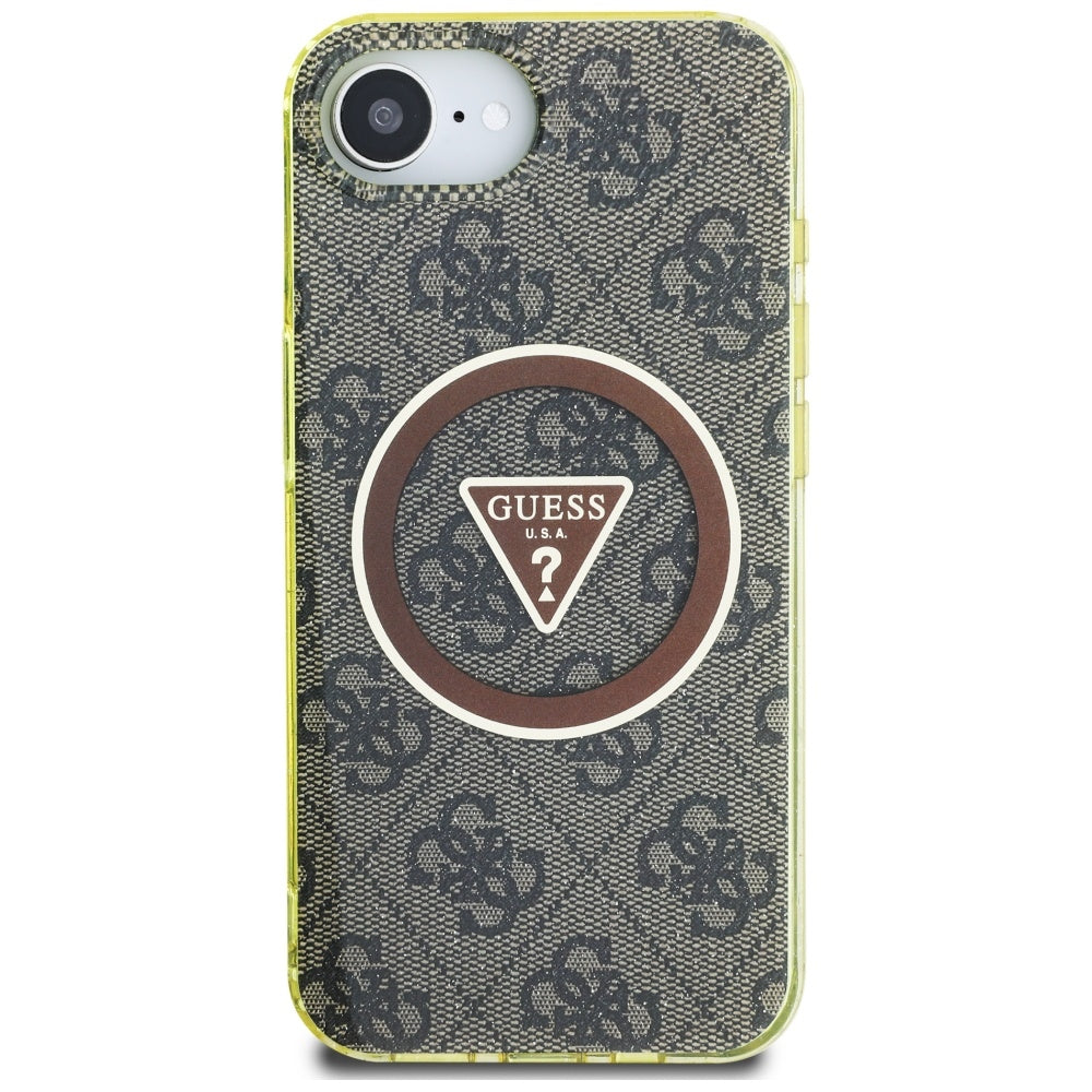 Capa MagSafe para Apple iPhone 16e, Guess, IML Glitter 4G Circle Triangle, Castanho