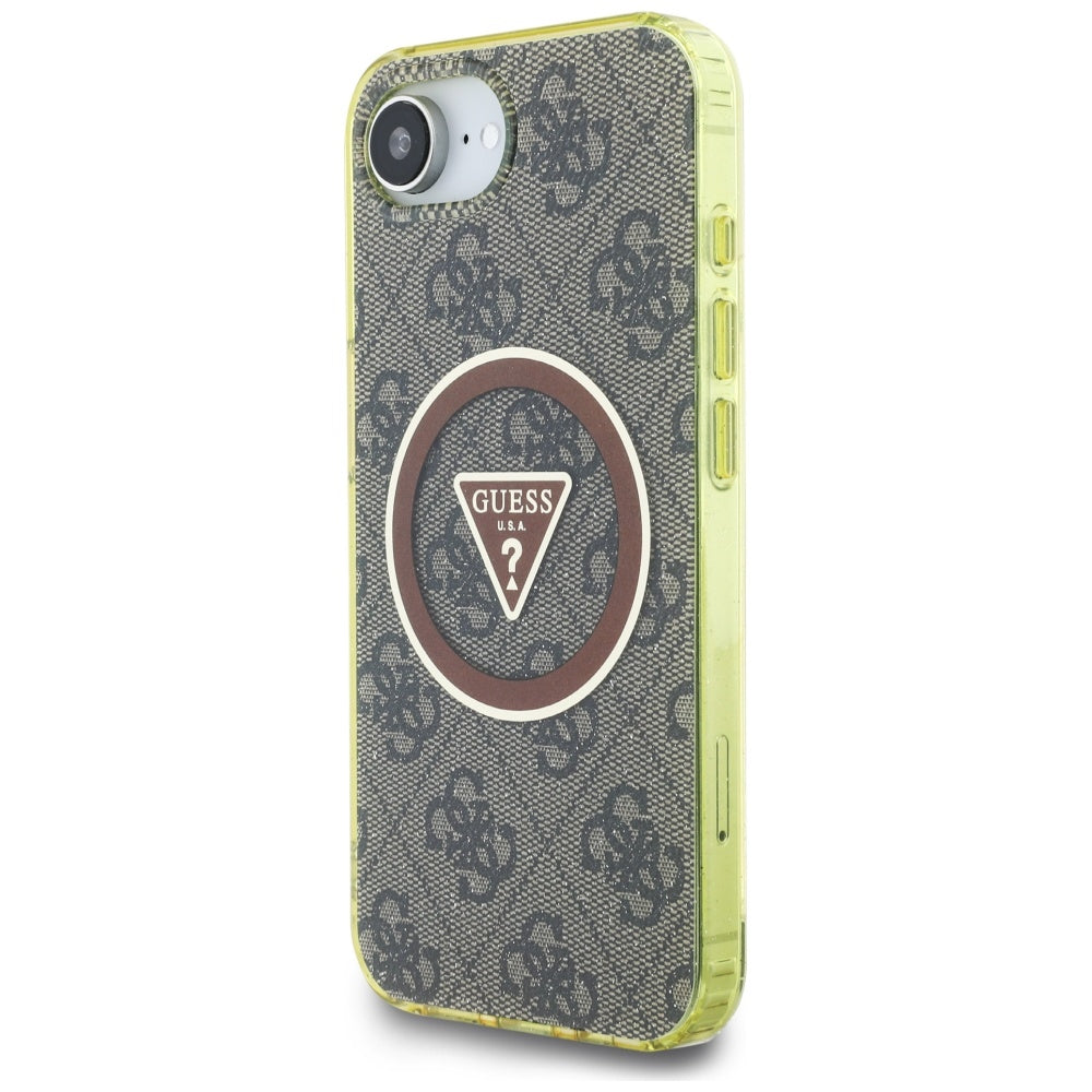 Capa MagSafe para Apple iPhone 16e, Guess, IML Glitter 4G Circle Triangle, Castanho