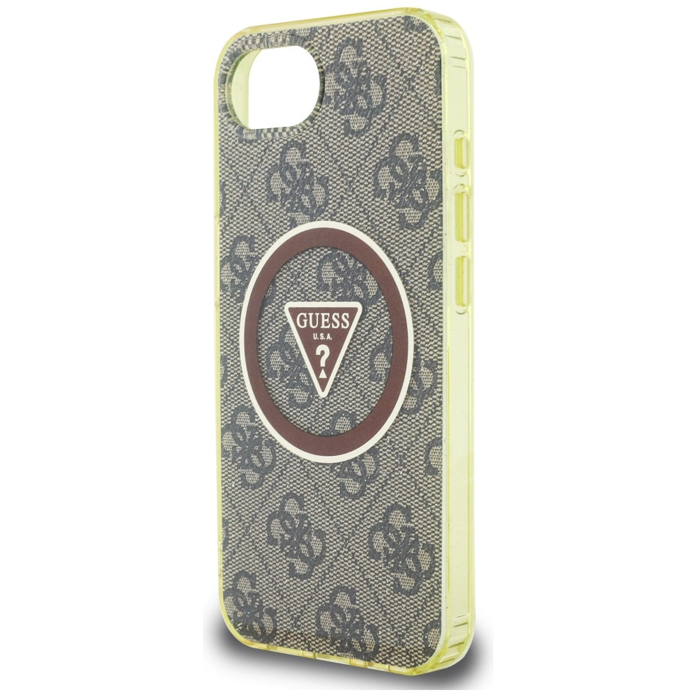 Capa MagSafe para Apple iPhone 16e, Guess, IML Glitter 4G Circle Triangle, Castanho