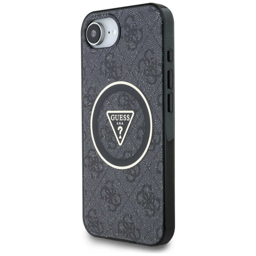 Capa MagSafe para Apple iPhone 16e, Guess, IML Glitter 4G Circle Triangle, Preta