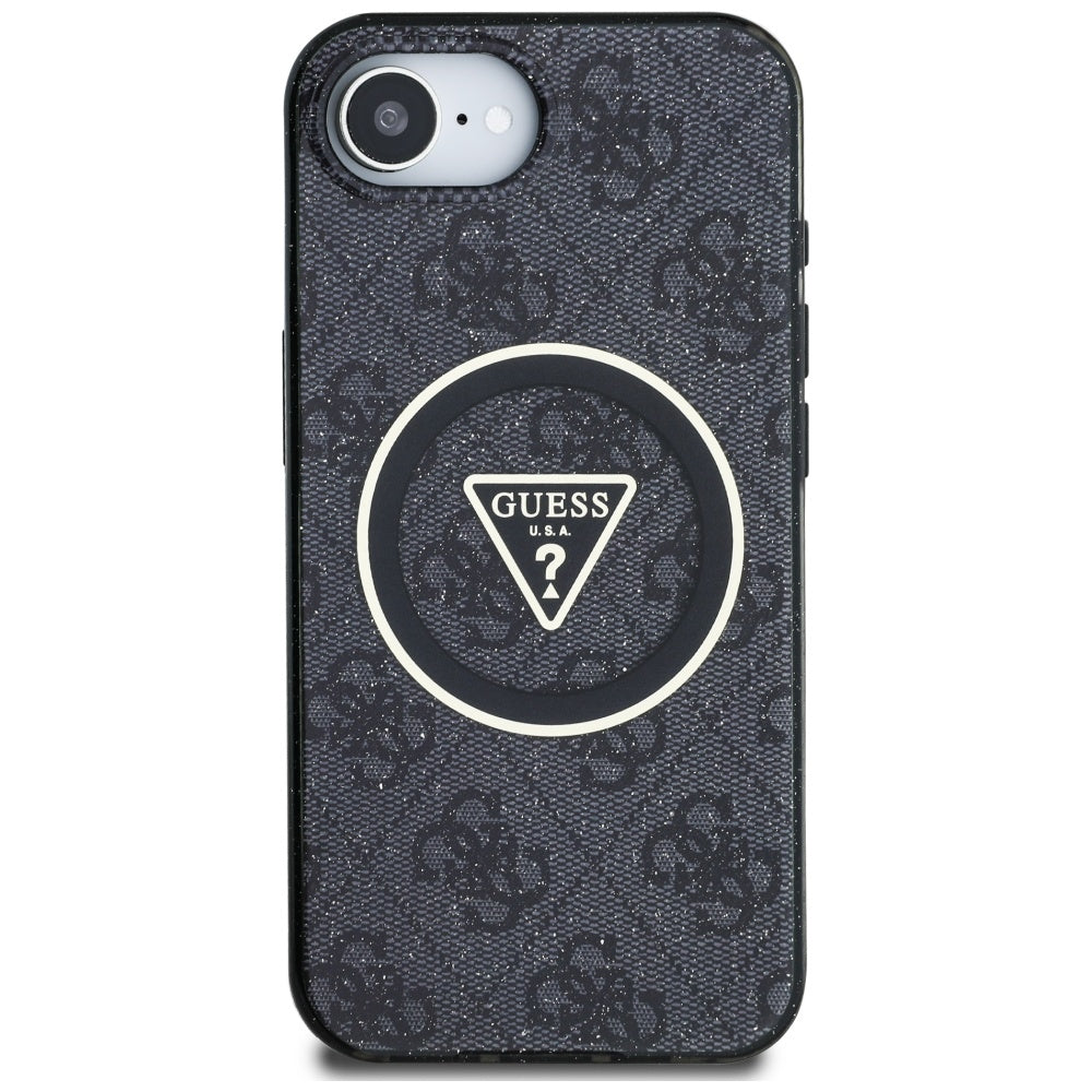Capa MagSafe para Apple iPhone 16e, Guess, IML Glitter 4G Circle Triangle, Preta