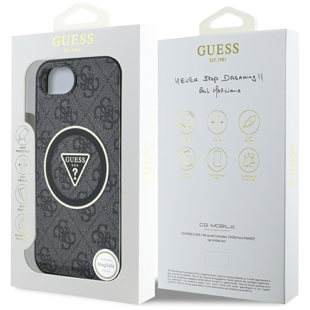 Capa MagSafe para Apple iPhone 16e, Guess, IML Glitter 4G Circle Triangle, Preta