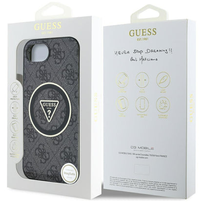 Capa MagSafe para Apple iPhone 16e, Guess, IML Glitter 4G Circle Triangle, Preta