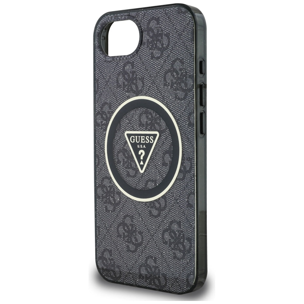 Capa MagSafe para Apple iPhone 16e, Guess, IML Glitter 4G Circle Triangle, Preta