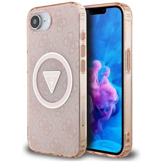 Capa MagSafe para Apple iPhone 16e, Guess, IML Glitter 4G Circle Triangle, Rosa