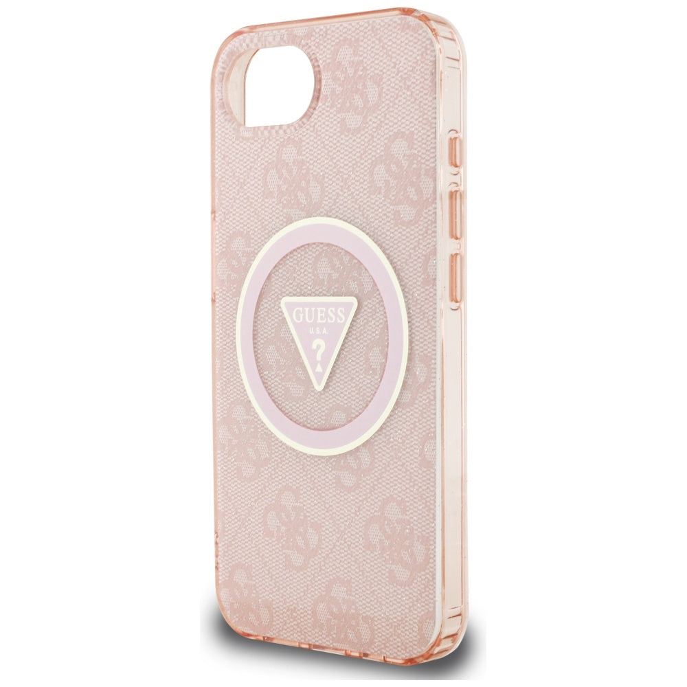 MagSafe Case for Apple iPhone 16e, Guess, IML Glitter 4G Circle Triangle, Pink