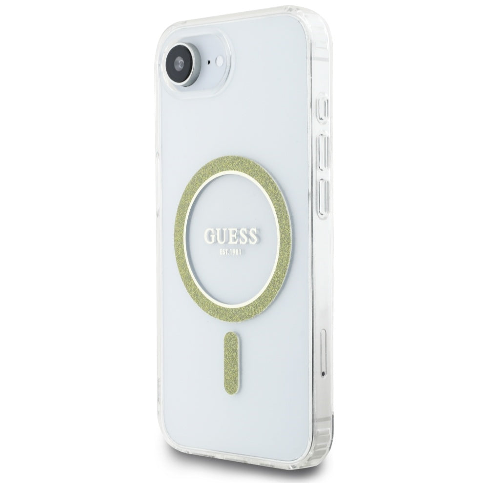 Capa MagSafe para Apple iPhone 16e, Guess, IML Glitter Circle, Transparente