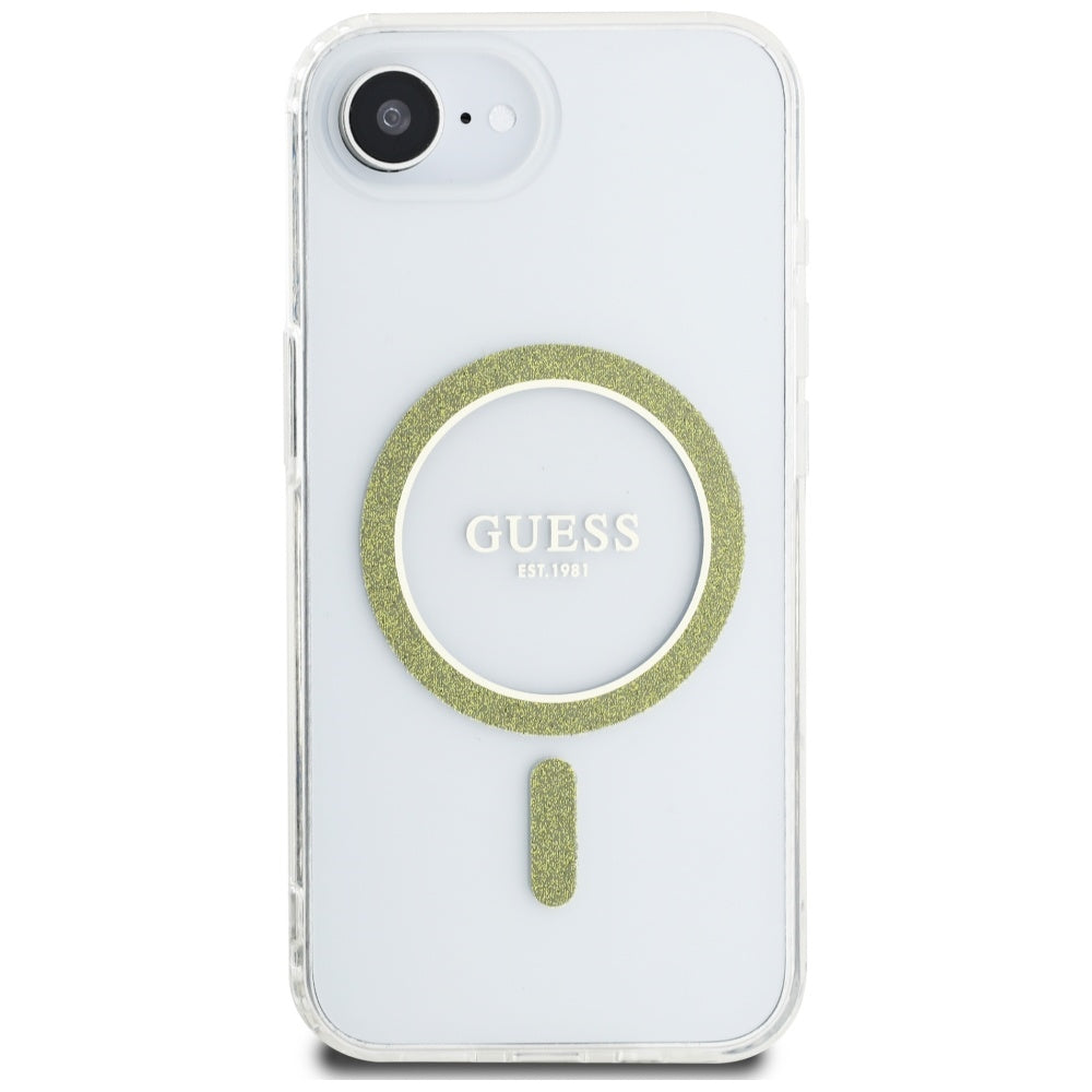 Capa MagSafe para Apple iPhone 16e, Guess, IML Glitter Circle, Transparente