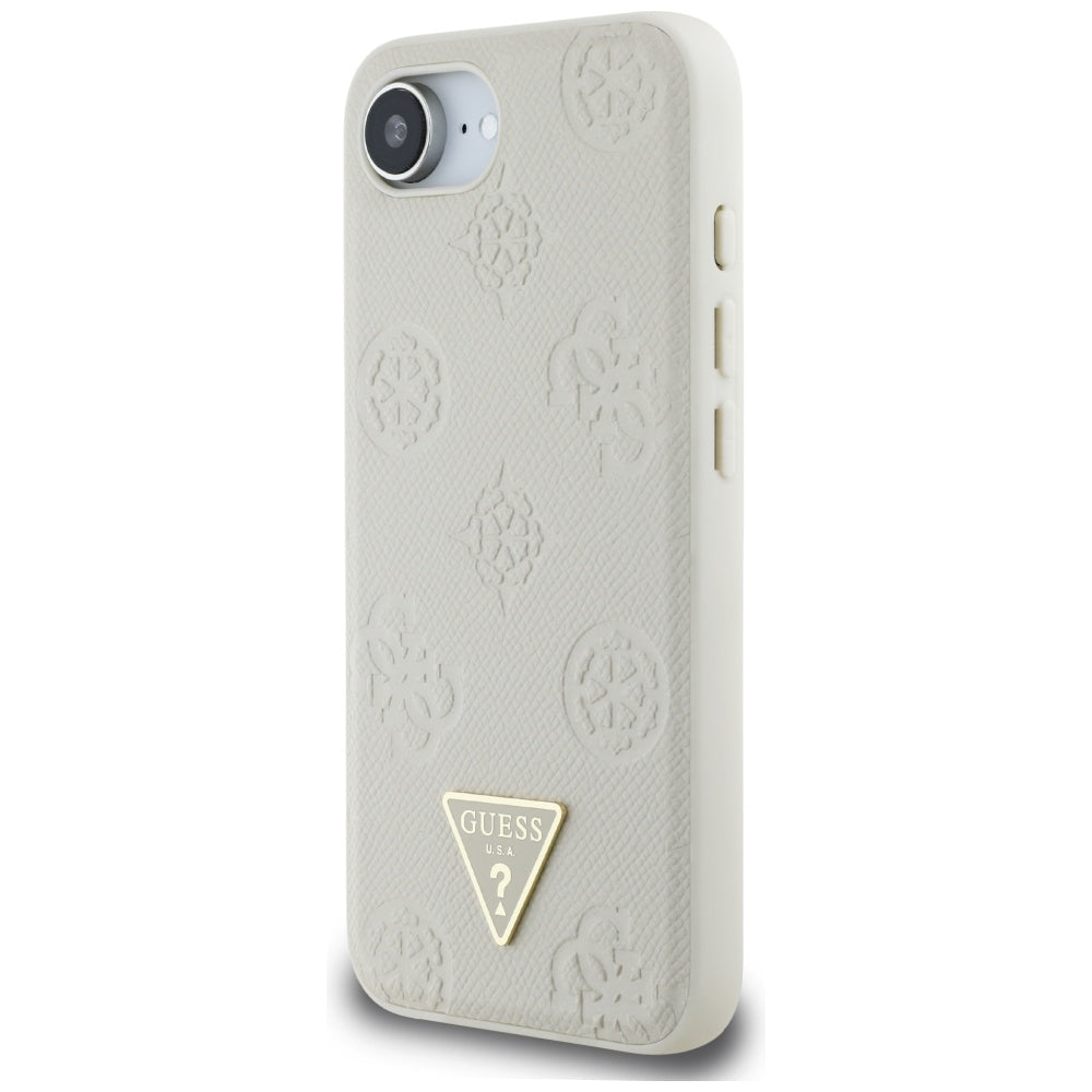 Capa MagSafe para Apple iPhone 16e, Guess, Peony Grained Hot Stamp Triangle, Bege