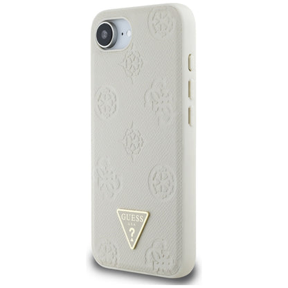 Capa MagSafe para Apple iPhone 16e, Guess, Peony Grained Hot Stamp Triangle, Bege