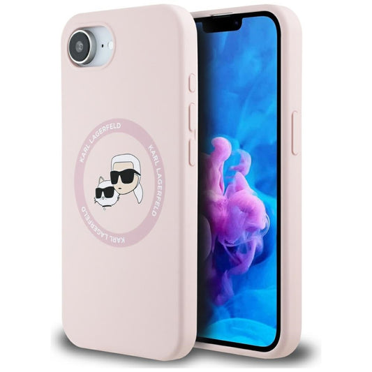 MagSafe Case for Apple iPhone 16e, Karl Lagerfeld, Silicone Karl & Choupette's Heads, Pink