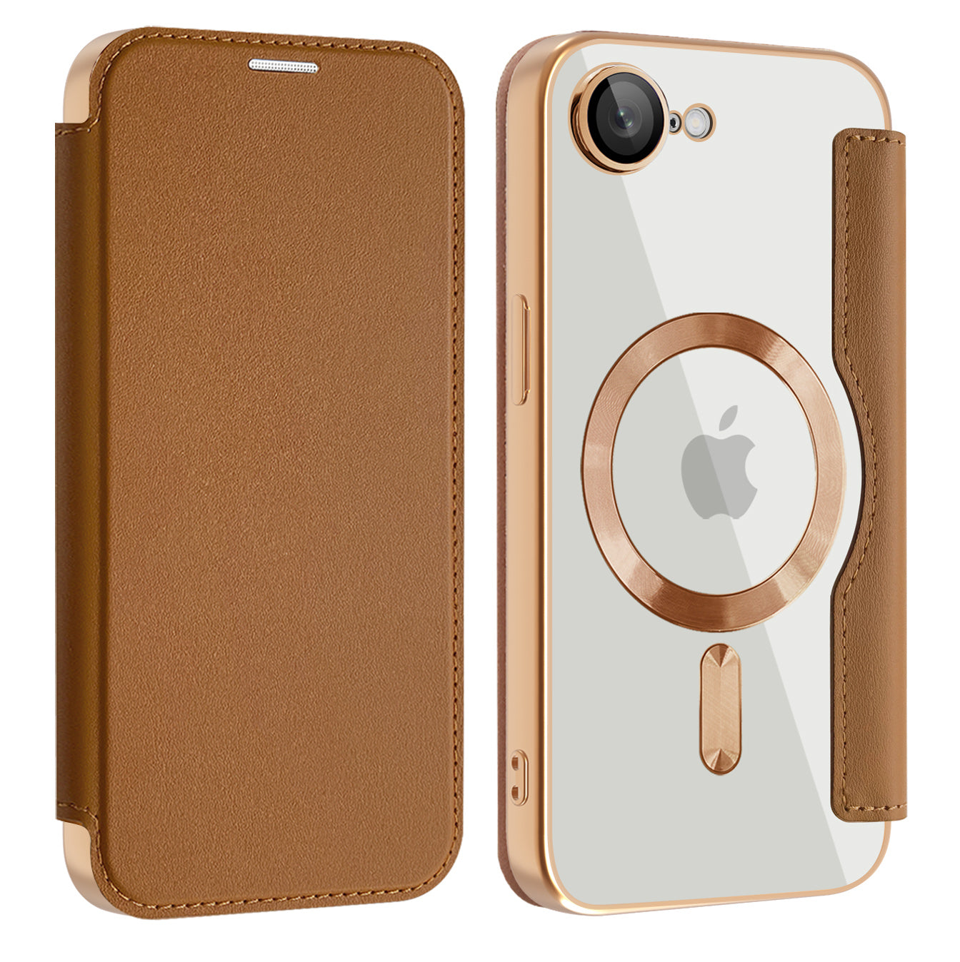 Capa MagSafe para Apple iPhone 17e / 16e, Techsuit, SmartMag Book, Castanha