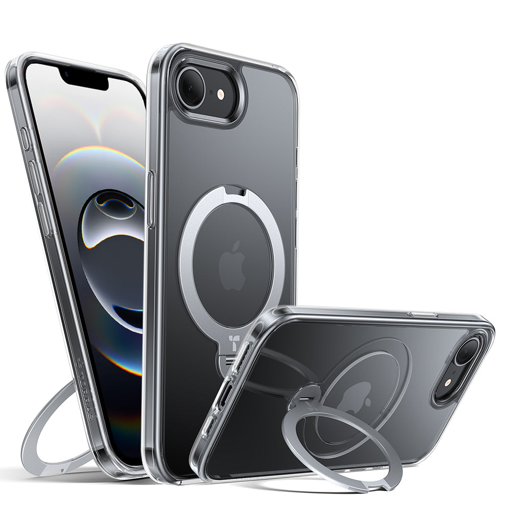 Capa MagSafe para Apple iPhone 17e / 16e, Torras, Ostand Spin, Transparente