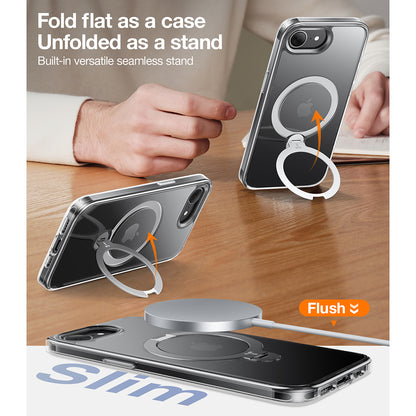 Capa MagSafe para Apple iPhone 17e / 16e, Torras, Ostand Spin, Transparente