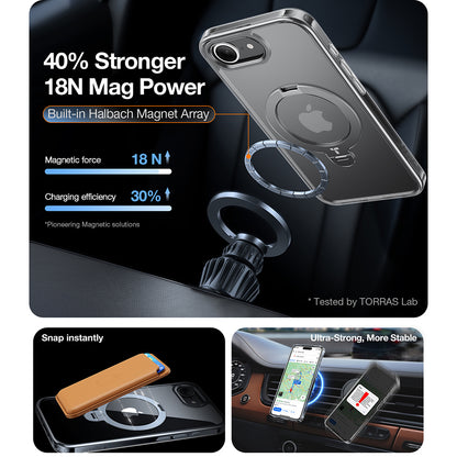 Capa MagSafe para Apple iPhone 17e / 16e, Torras, Ostand Spin, Transparente