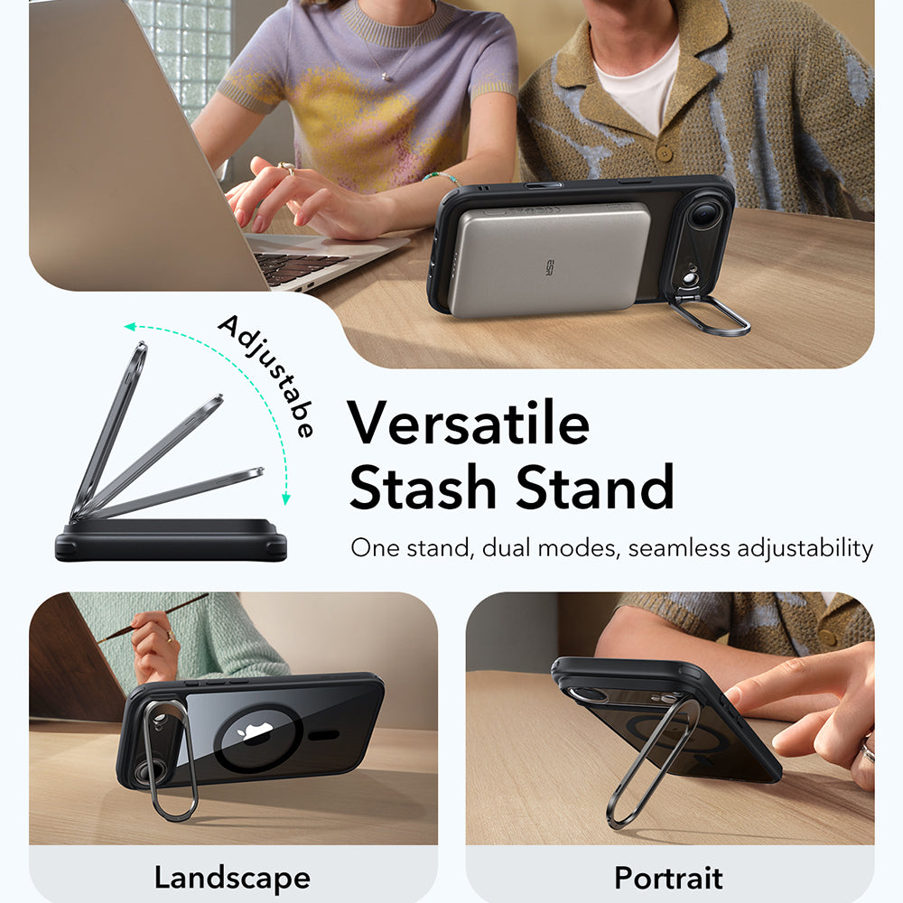 Capa MagSafe para Apple iPhone 17 Air, ESR, Classic Hybrid Kickstand, Preta Transparente