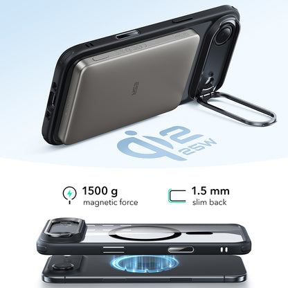Capa MagSafe para Apple iPhone 17 Air, ESR, Classic Hybrid Kickstand, Preta Transparente