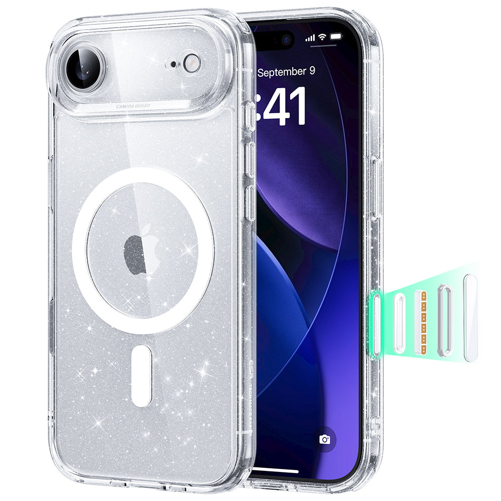 Capa MagSafe para Apple iPhone 17 Air, ESR, Classic Hybrid Shimmer, Transparente