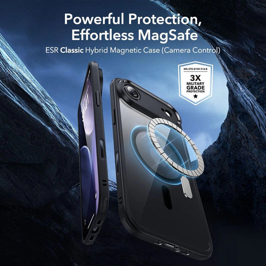 Capa MagSafe para Apple iPhone 17 Air, ESR, Classic Hybrid com Protetor de Tela, Preta Transparente