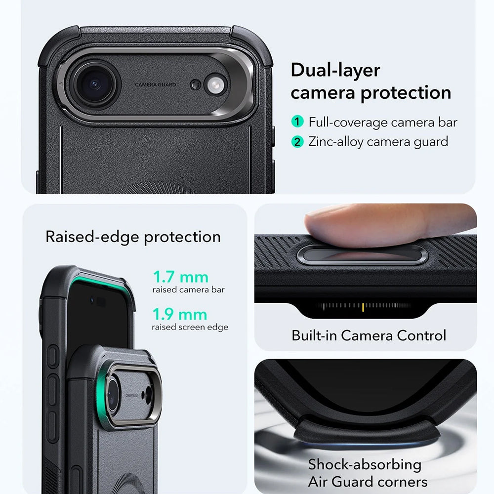 Capa MagSafe para Apple iPhone 17 Air, ESR, Cyber Armor Kickstand, Preta