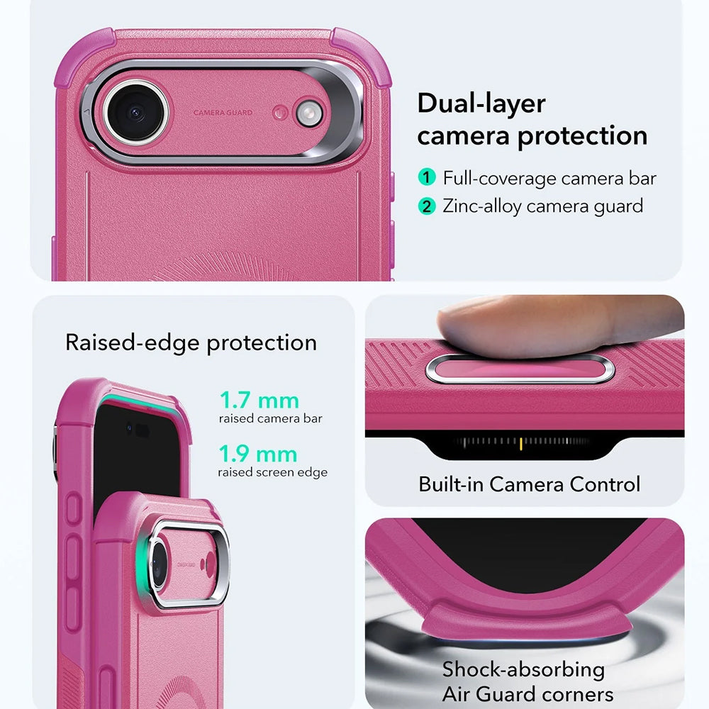 Capa MagSafe para Apple iPhone 17 Air, ESR, Cyber Armor Kickstand, Rosa