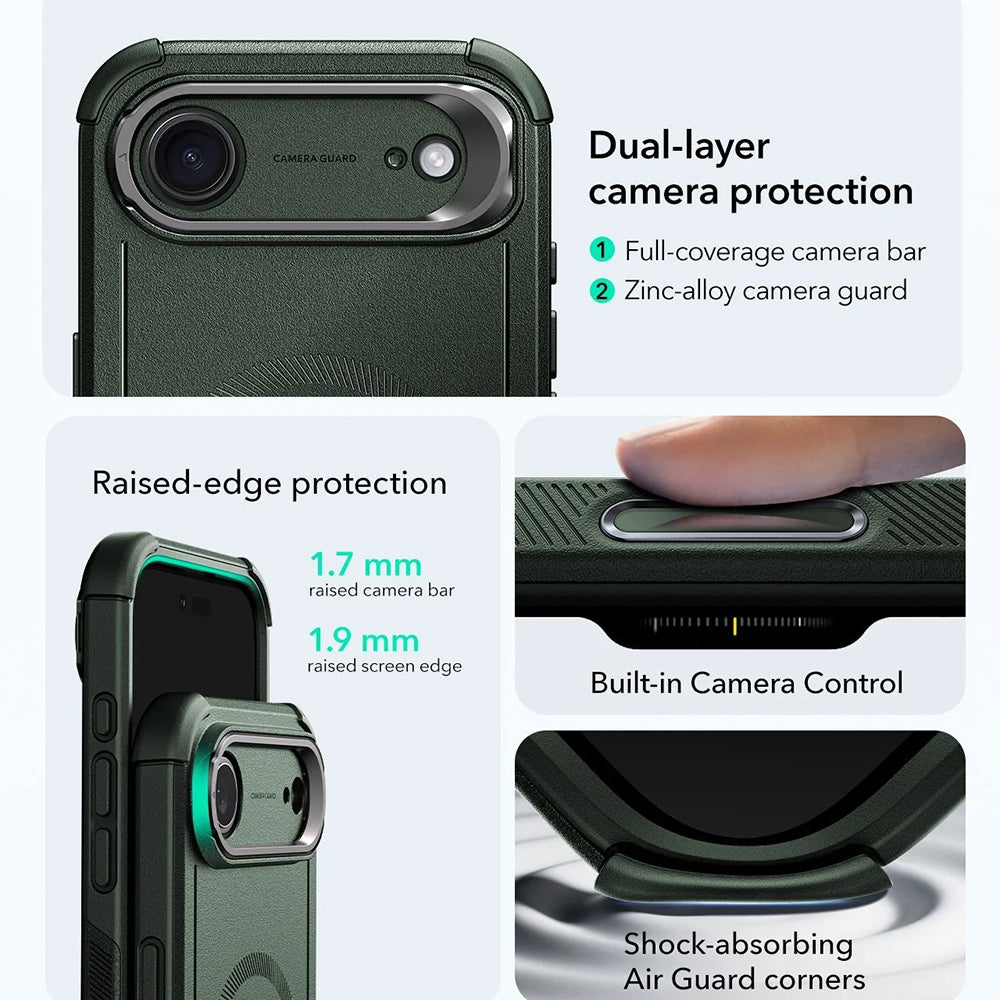 Capa MagSafe para Apple iPhone 17 Air, ESR, Cyber Armor Kickstand, Verde