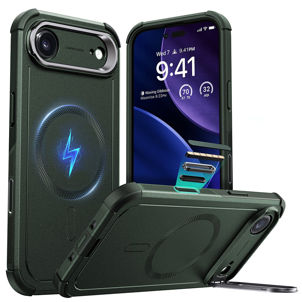 Capa MagSafe para Apple iPhone 17 Air, ESR, Cyber Armor Kickstand, Verde