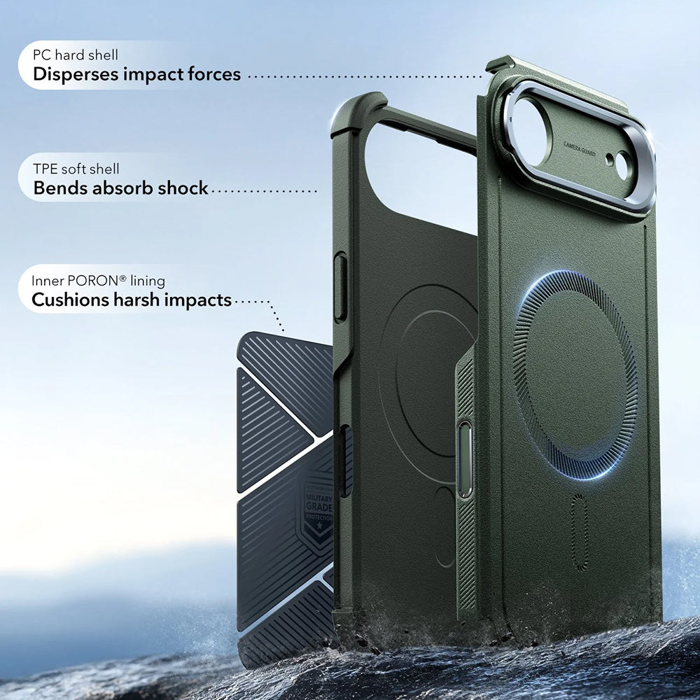 Capa MagSafe para Apple iPhone 17 Air, ESR, Cyber Armor Kickstand, Verde