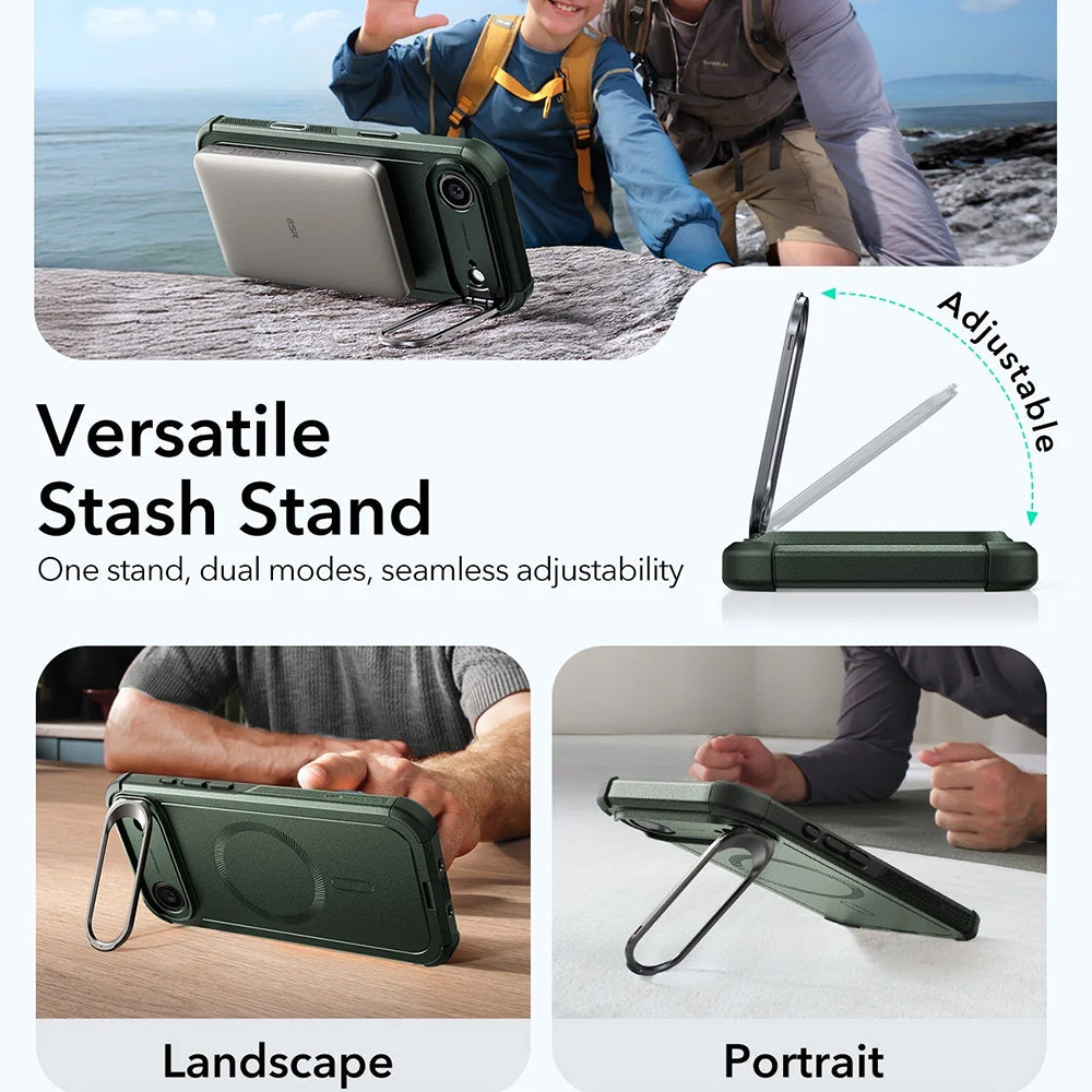 Capa MagSafe para Apple iPhone 17 Air, ESR, Cyber Armor Kickstand, Verde