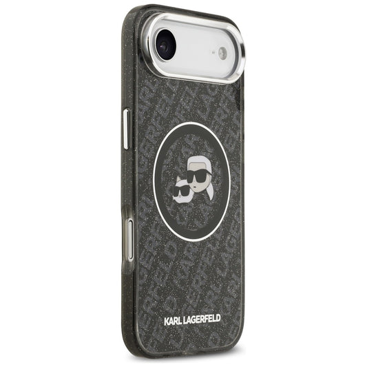 Capa MagSafe para Apple iPhone 17 Air, Karl Lagerfeld, IML Glitter Karl & Choupette's Heads, Preta.