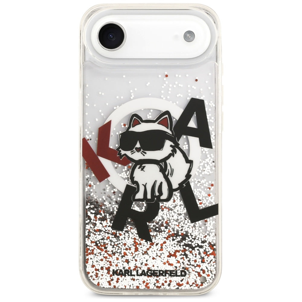 Capa MagSafe para Apple iPhone 17 Air, Karl Lagerfeld, Liquid Glitter Choupette Logo, Transparente