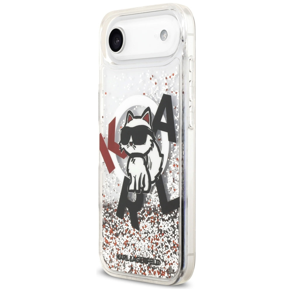 Capa MagSafe para Apple iPhone 17 Air, Karl Lagerfeld, Liquid Glitter Choupette Logo, Transparente