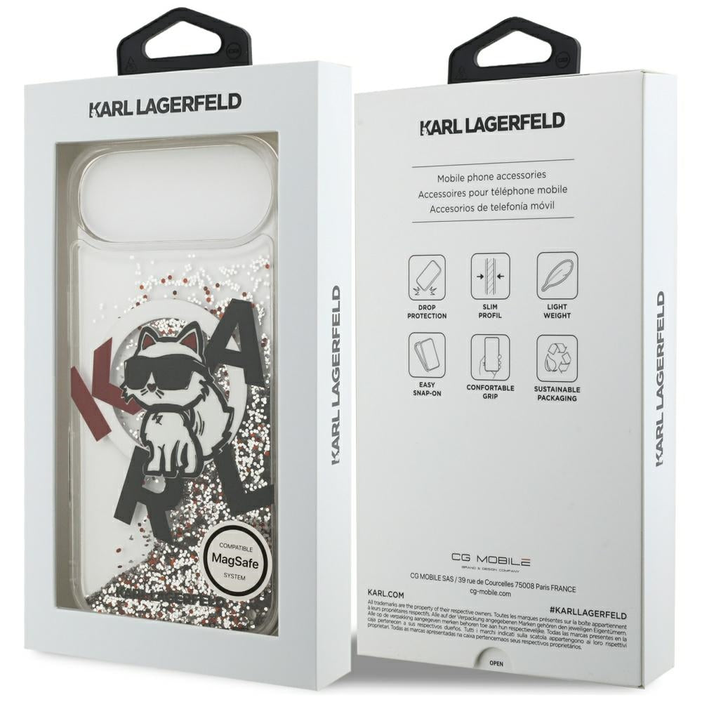 Capa MagSafe para Apple iPhone 17 Air, Karl Lagerfeld, Liquid Glitter Choupette Logo, Transparente