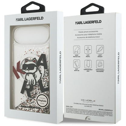 Capa MagSafe para Apple iPhone 17 Air, Karl Lagerfeld, Liquid Glitter Choupette Logo, Transparente
