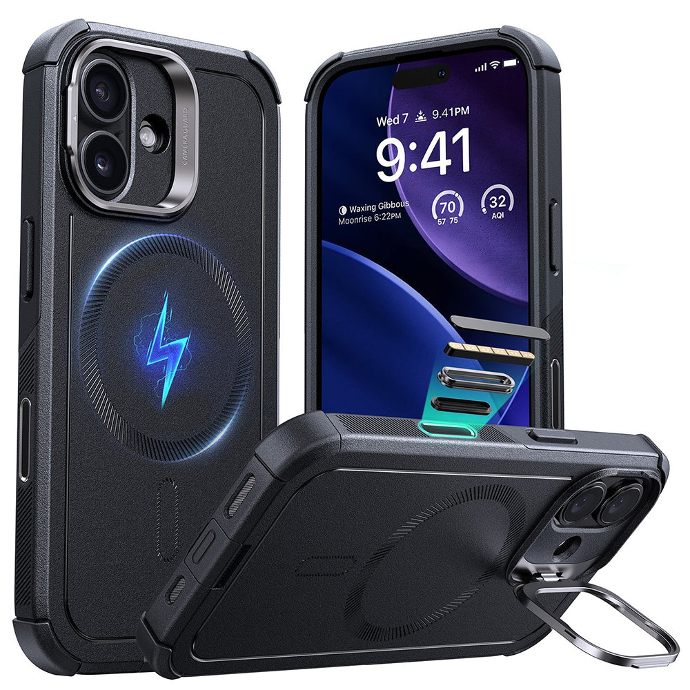 Capa MagSafe para Apple iPhone 17, ESR, Cyber Armor Kickstand, Preta