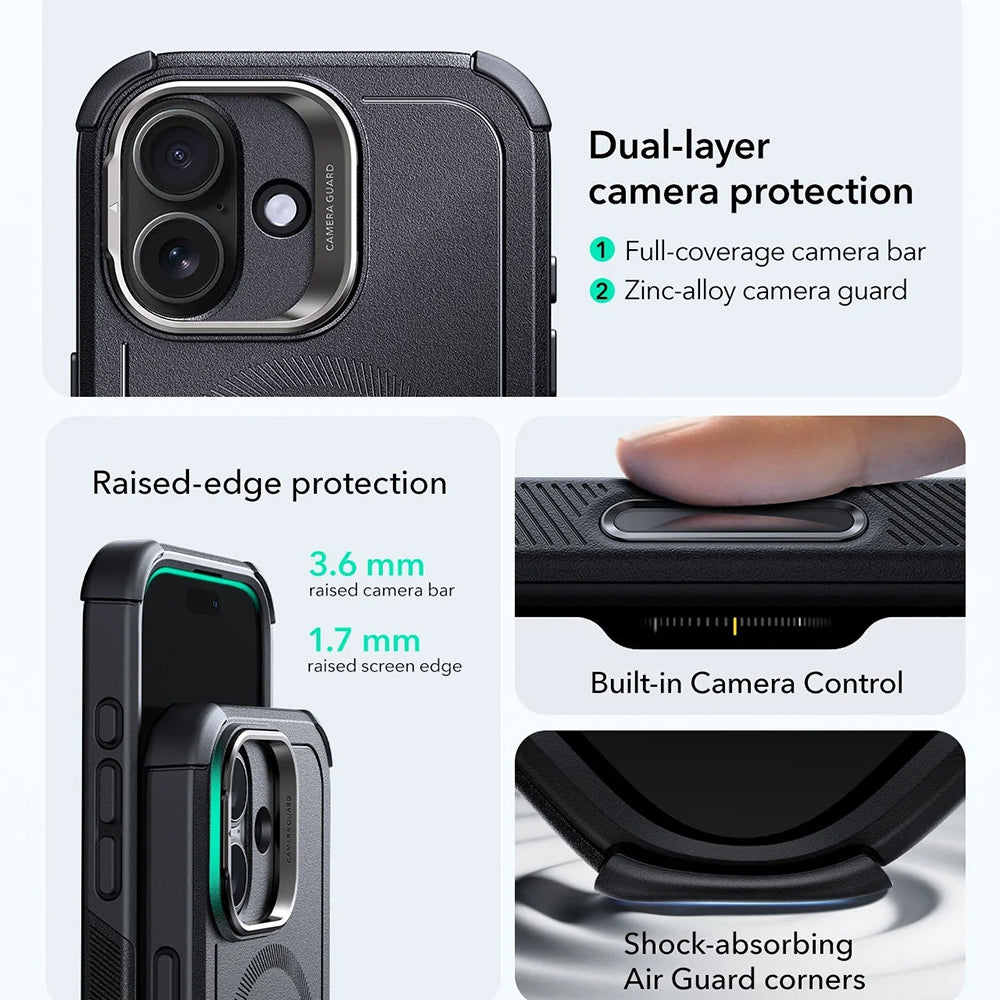 Capa MagSafe para Apple iPhone 17, ESR, Cyber Armor Kickstand, Preta