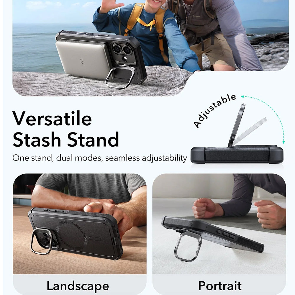 Capa MagSafe para Apple iPhone 17, ESR, Cyber Armor Kickstand, Preta