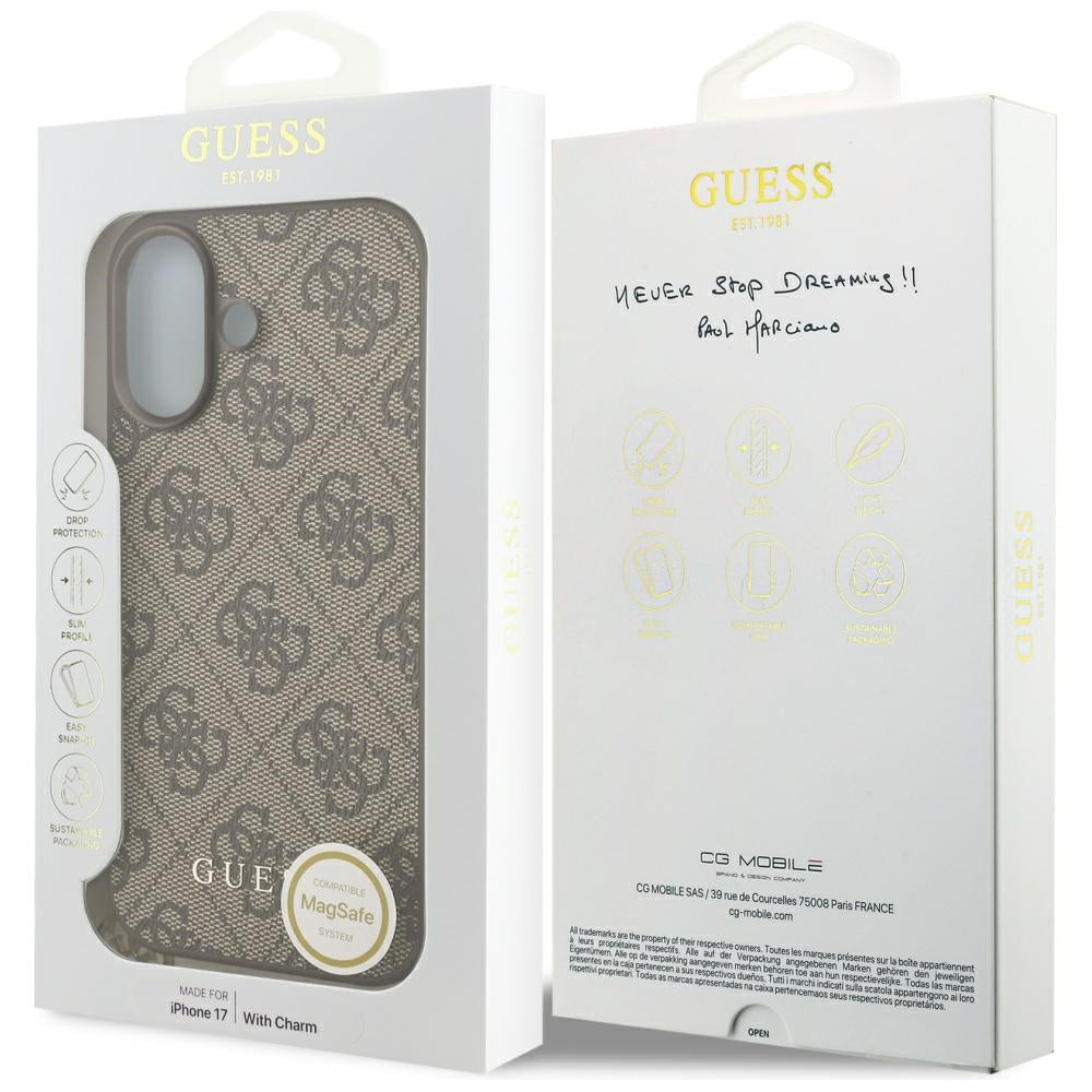 Capa MagSafe para Apple iPhone 17, Guess, 4G Charm Cradle, Castanho