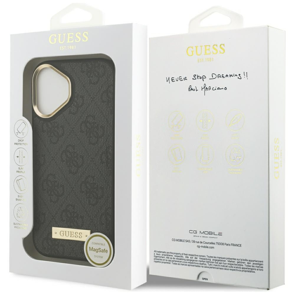 Capa MagSafe para Apple iPhone 17, Guess, Placa de Logo 4G, Preta