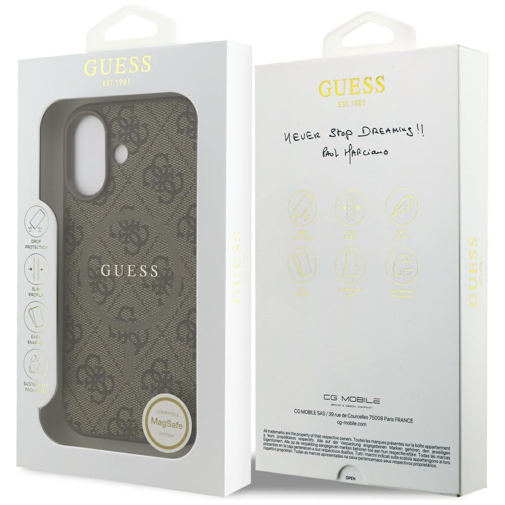 Capa MagSafe para Apple iPhone 17, Guess, 4G Ring Classic Logo, Castanho