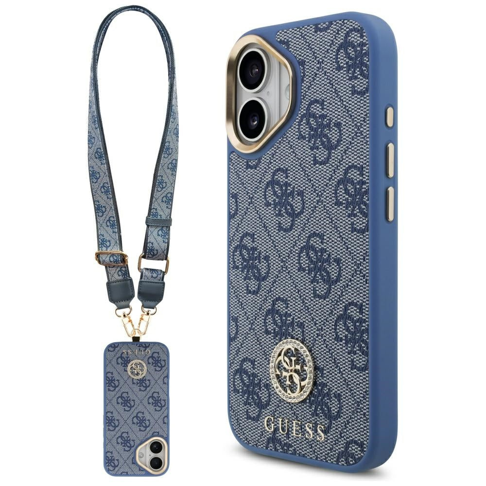 Capa MagSafe para Apple iPhone 17, Guess, 4G Strass Logo com Alça Grande, Azul