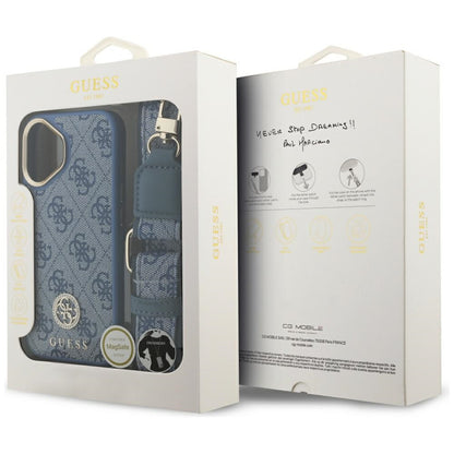 Capa MagSafe para Apple iPhone 17, Guess, 4G Strass Logo com Alça Grande, Azul