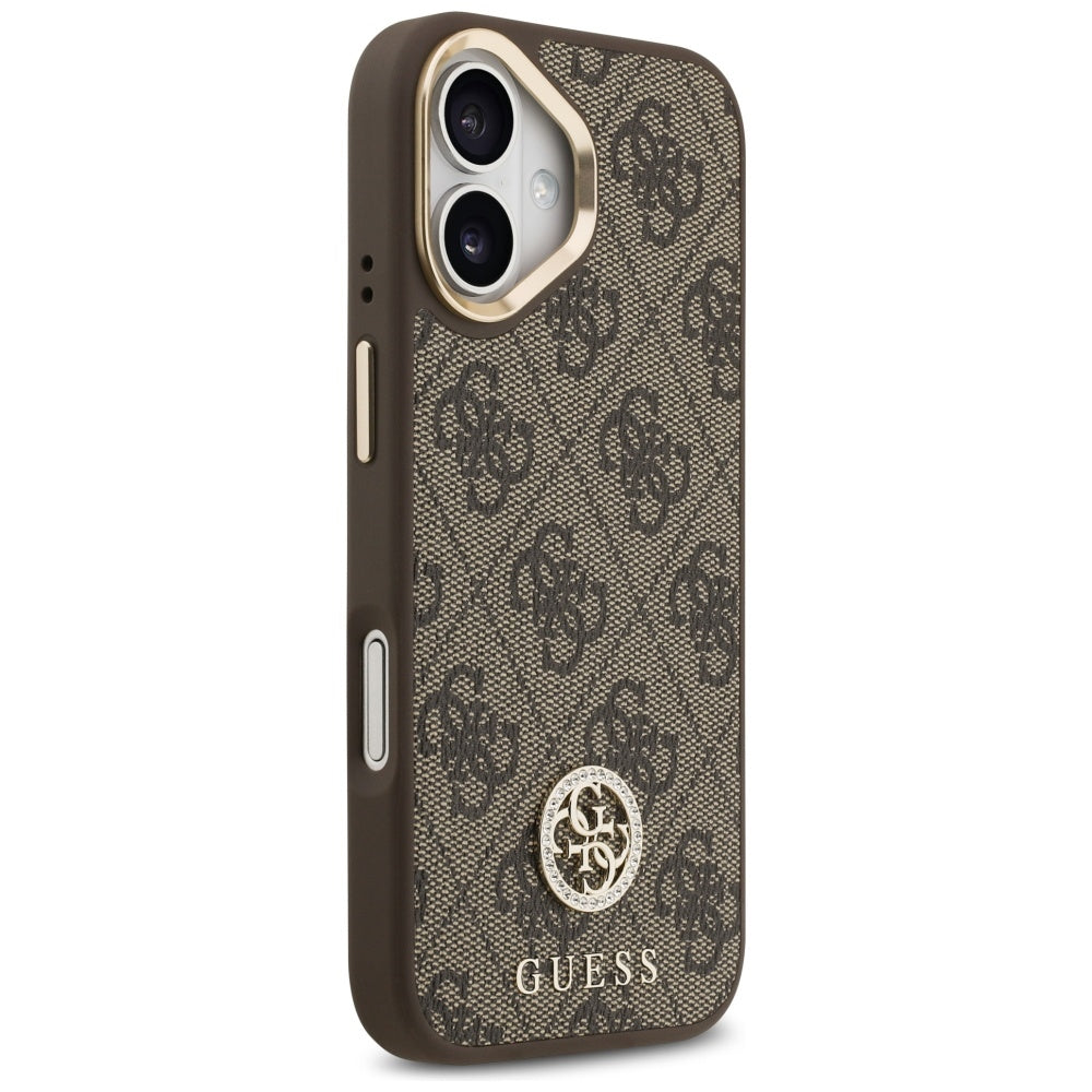 Capa MagSafe para Apple iPhone 17, Guess, 4G Strass Logo com Alça Grande, Marrom