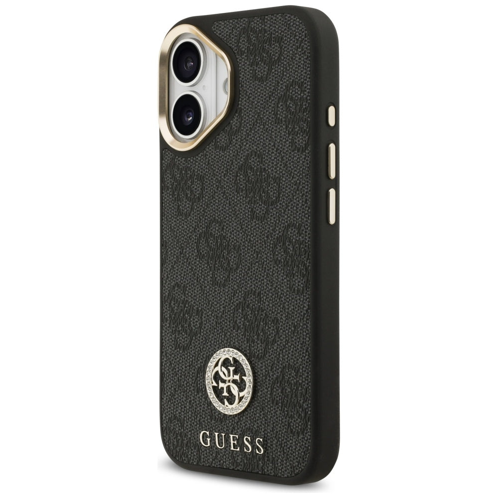 Capa MagSafe para Apple iPhone 17, Guess, 4G Strass Logo com Alça Grande, Preta.