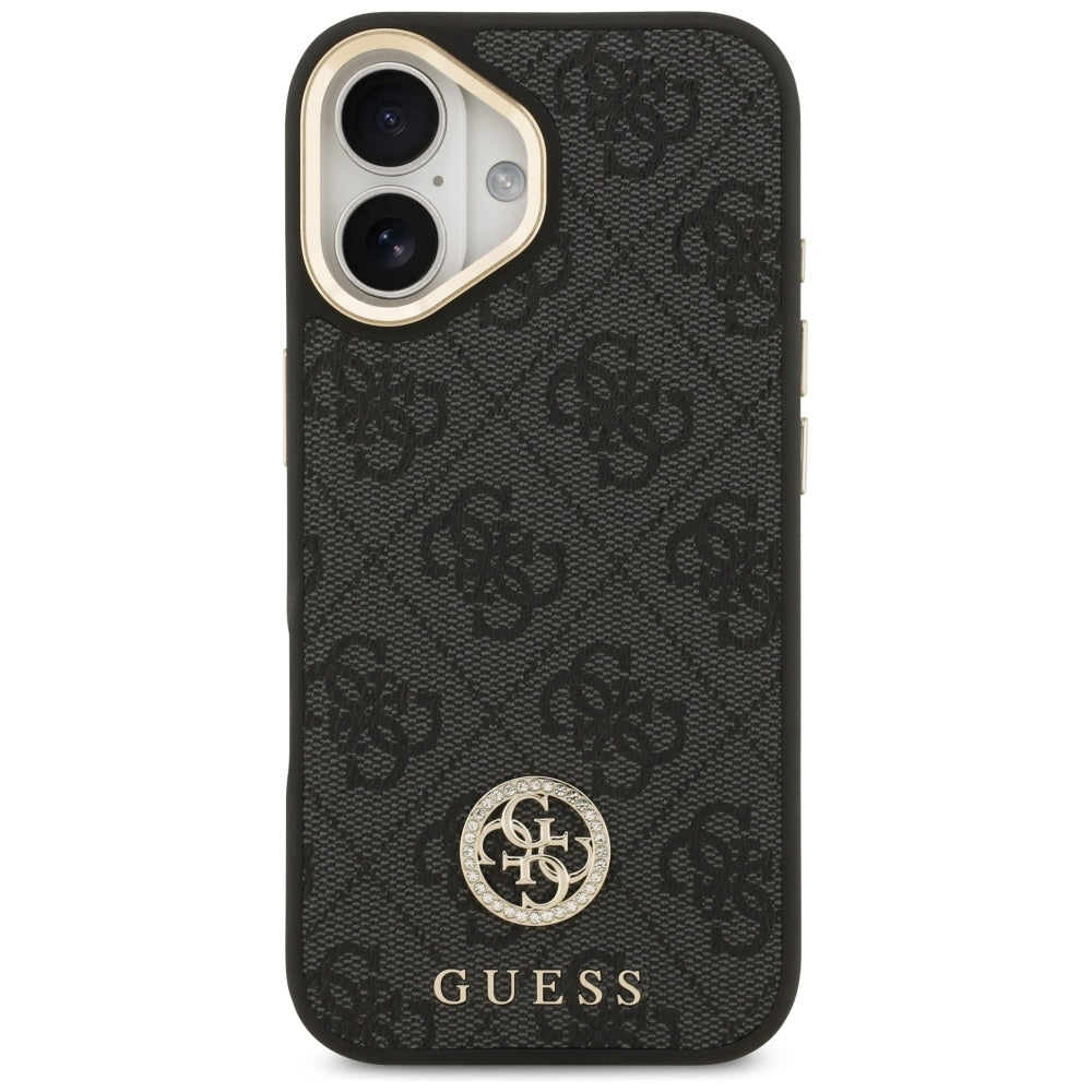 Capa MagSafe para Apple iPhone 17, Guess, 4G Strass Logo com Alça Grande, Preta.