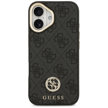 Capa MagSafe para Apple iPhone 17, Guess, 4G Strass Logo com Alça Grande, Preta.