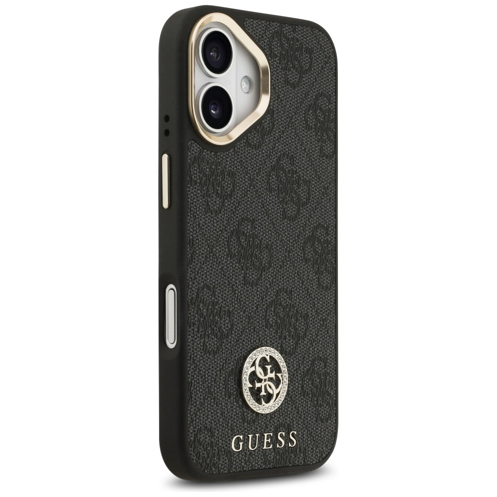 Capa MagSafe para Apple iPhone 17, Guess, 4G Strass Logo com Alça Grande, Preta.