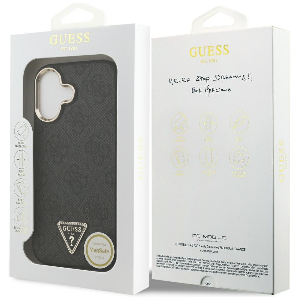 Capa MagSafe para Apple iPhone 17, Guess, Logo Diamante Triângulo 4G, Preta